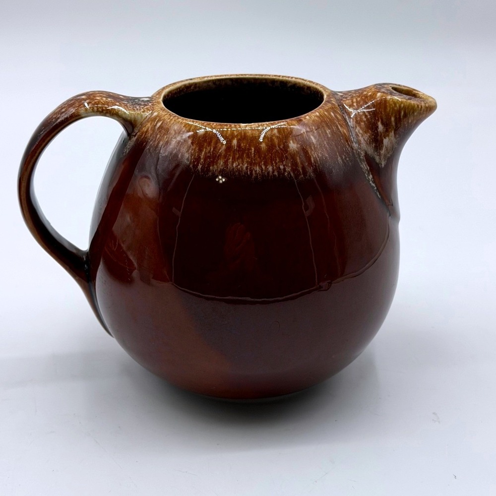 Vintage Hull Pottery Brown Drip Glaze Pitcher Mid Century Modern Round Creamer